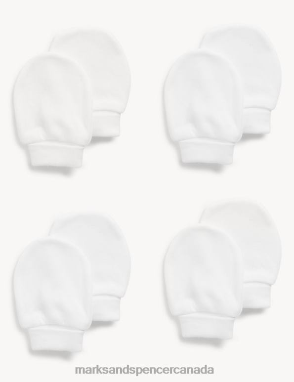 Marks and Spencer Canada - Baby White Accessories Marks & Spencer 4pk Pure Cotton Mittens 20VTD7563