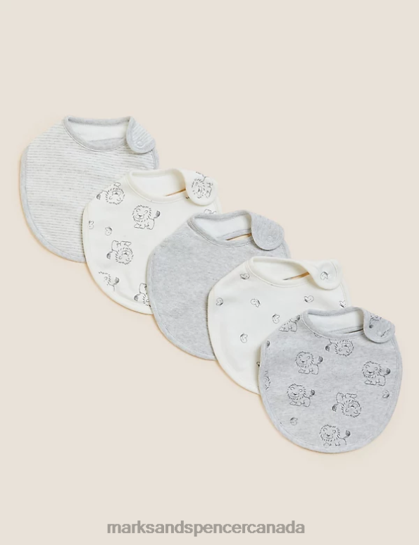 Marks and Spencer Canada - Baby Grey Clothing Marks & Spencer 5pk Cotton Rich Printed Dribble Bibs 20VTD7404