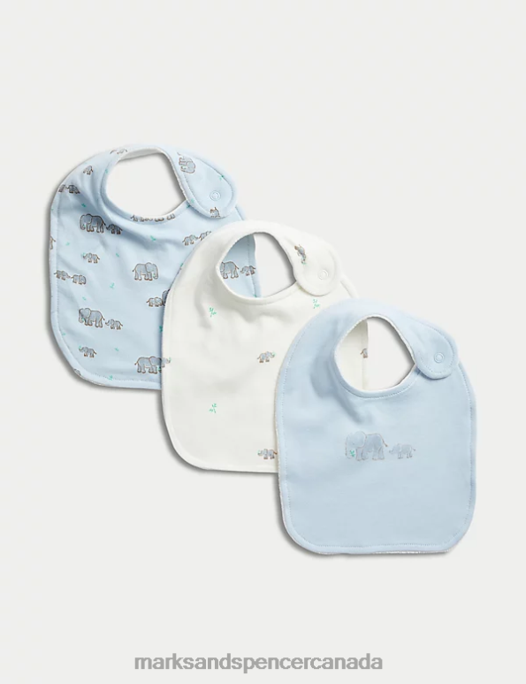 Baby Ice Blue Clothing Marks & Spencer 3pk Cotton Rich Elephant Print Dribble Bibs 20VTD7367 - Marks and Spencer online