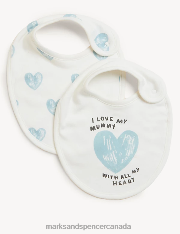 Baby Ivory Mix Clothing Marks & Spencer 2pk Pure Cotton Heart Print Dribble Bibs 20VTD7783 - Marks and Spencer Canada locations