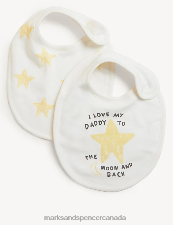 Marks and Spencer Canada - Baby Ivory Mix Clothing Marks & Spencer 2pk Pure Cotton Star Print Dribble Bibs 20VTD7789