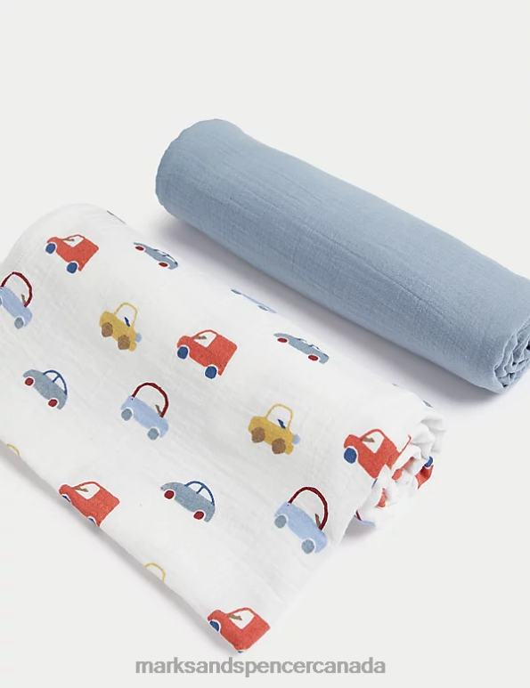 Marks and Spencer near me - Baby Light Blue Mix Clothing Marks & Spencer 2pk Pure Cotton Large Transport Muslin Squares 20VTD7312