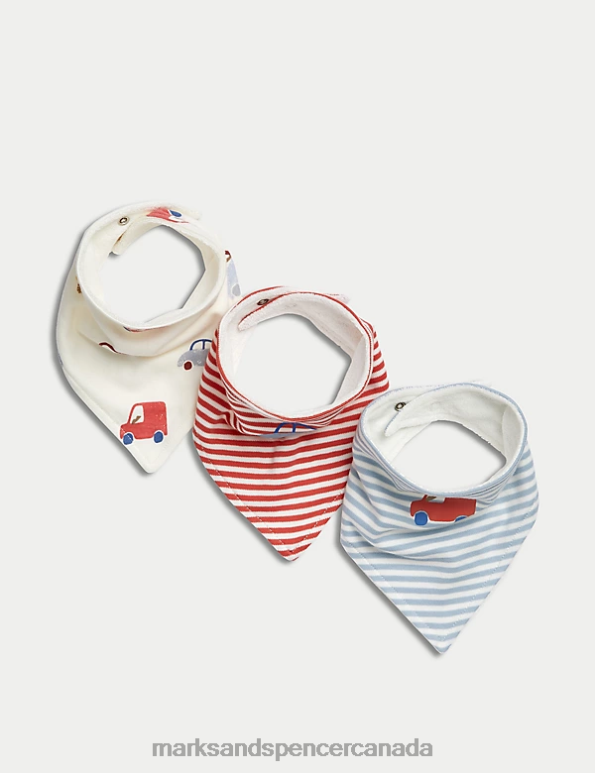 Marks and Spencer Canada - Baby Multi Clothing Marks & Spencer 3pk Cotton Rich Striped Dribble Bibs 20VTD7302