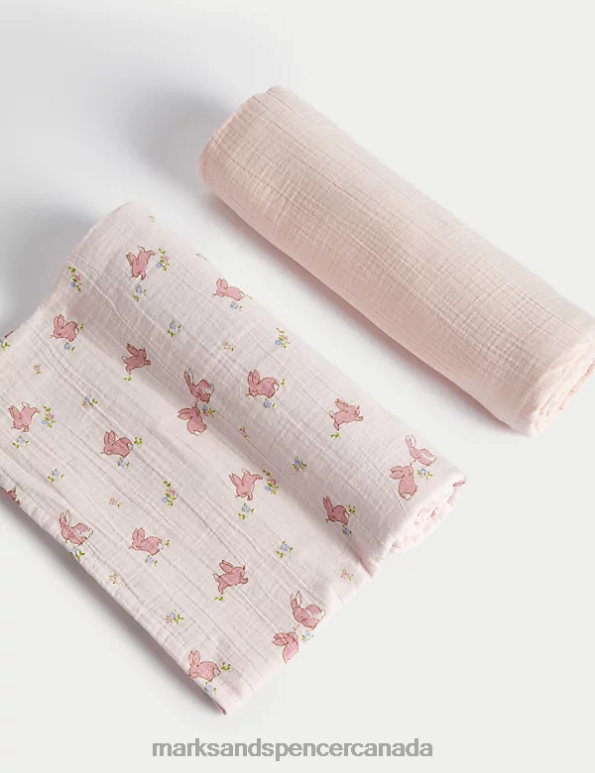 Marks and Spencer Canada - Baby Pale Pink Mix Clothing Marks & Spencer 2pk Pure Cotton Large Floral Muslin Squares 20VTD7650