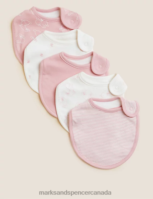 Marks and Spencer sale - Baby Pink Mix Clothing Marks & Spencer 5pk Cotton Rich Printed Dribble Bibs 20VTD7701