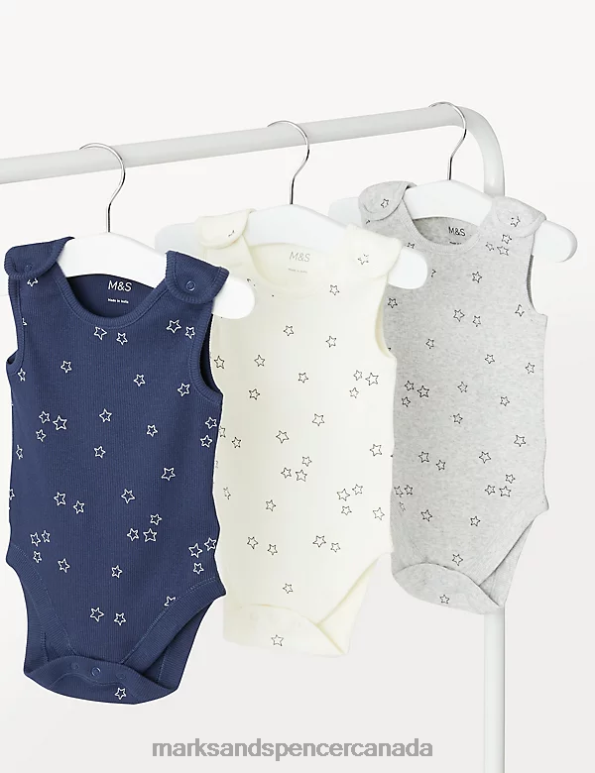 Baby Calico Mix Clothing Marks & Spencer 3pk Cotton Rich Star Print Bodysuits 20VTD7421 - Marks and Spencer online