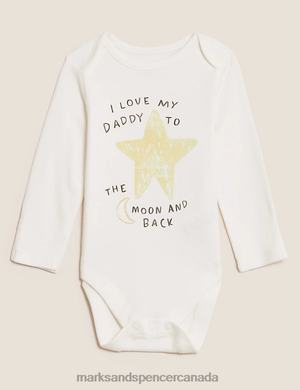 Marks and Spencer sale - Baby Cream Mix Clothing Marks & Spencer Pure Cotton Daddy Slogan Star Bodysuit 20VTD7457