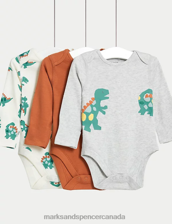 Marks and Spencer near me - Baby Ginger Clothing Marks & Spencer 3pk Pure Cotton Dinosaur Bodysuits 20VTD7355