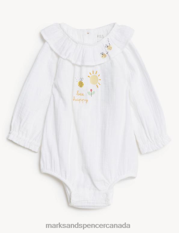 Marks and Spencer sale - Baby Ivory Mix Clothing Marks & Spencer Pure Cotton Frill Bee Bodysuit 20VTD7788