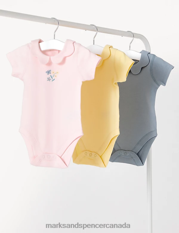 Marks and Spencer Canada - Baby Light Blue Clothing Marks & Spencer 3pk Pure Cotton Bodysuits 20VTD7739