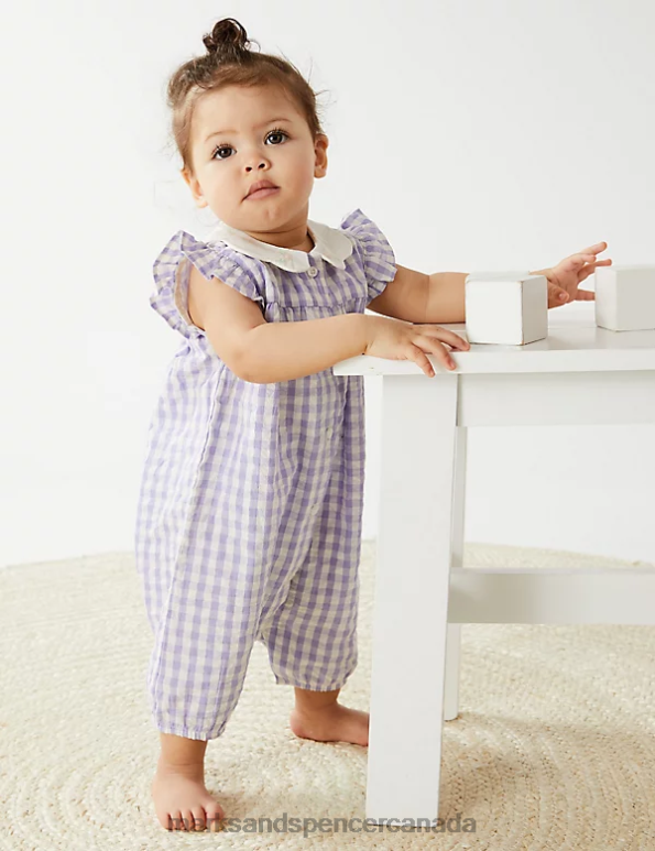 Baby Lilac Clothing Marks & Spencer Pure Cotton Gingham Romper 20VTD7682 - Marks and Spencer outlet