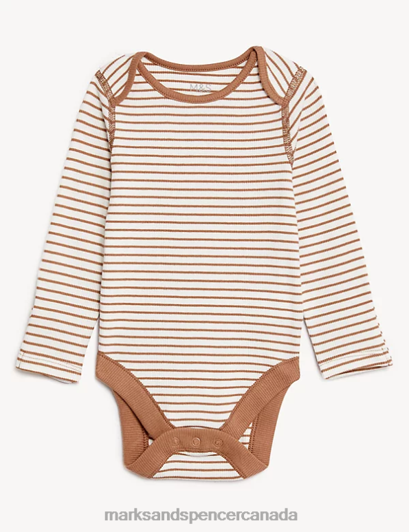 Baby Mocha Mix Clothing Marks & Spencer Cotton Rich Striped Bodysuit 20VTD7527 - Marks and Spencer outlet