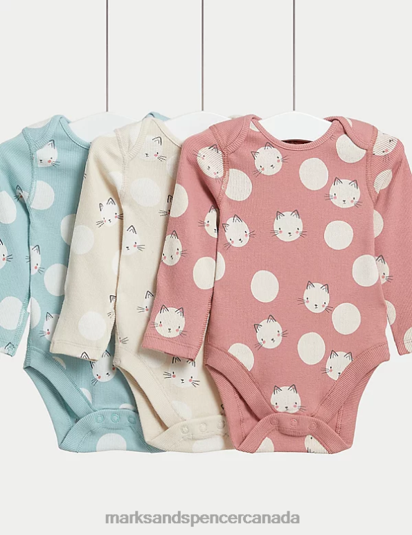 Baby Multi Clothing Marks & Spencer 3pk Cotton Rich Cat Spot Bodysuits 20VTD7607 - Marks and Spencer outlet