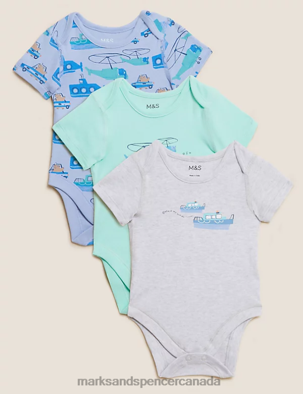 Baby Multi Clothing Marks & Spencer 3pk Pure Cotton Animal Bodysuits 20VTD7293 - Marks and Spencer Canada locations