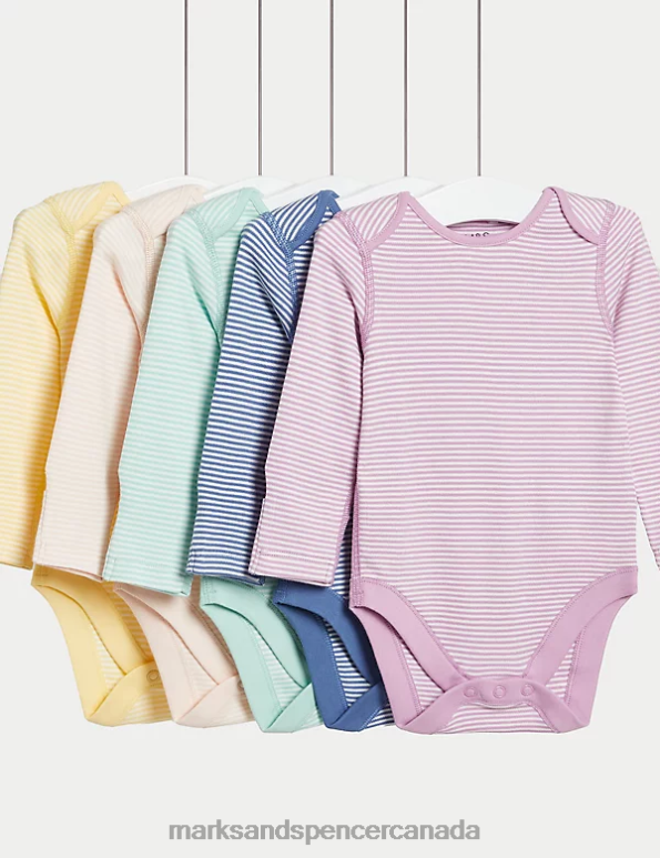 Marks and Spencer Canada - Baby Multi Clothing Marks & Spencer 5pk Pure Cotton Striped Bodysuits 20VTD7614