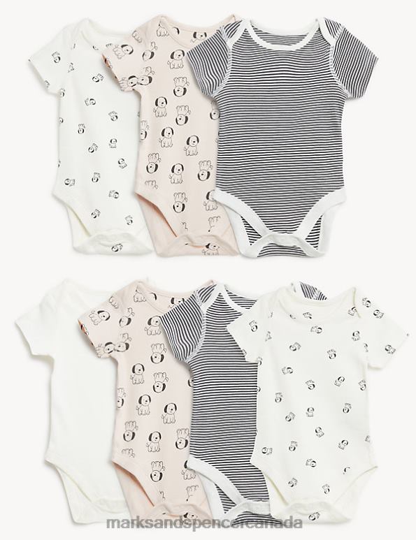 Baby Multi Clothing Marks & Spencer 7pk Pure Cotton Dog & Striped Bodysuits 20VTD8135 - Marks and Spencer Canada locations