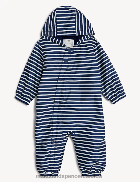 Marks and Spencer near me - Baby Navy Mix Clothing Marks & Spencer Striped Hooded Puddlesuit 20VTD7418