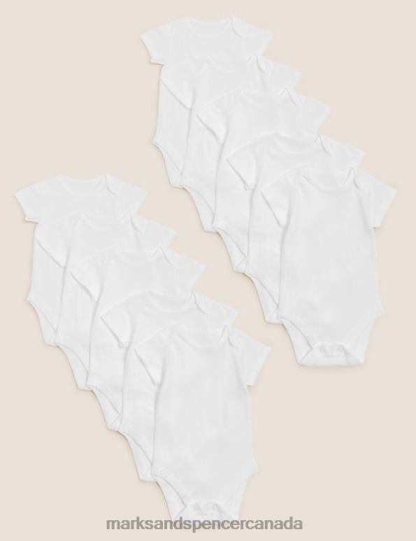 Marks and Spencer Canada - Baby White Clothing Marks & Spencer 10pk Pure Cotton Short Sleeve Bodysuits 20VTD10