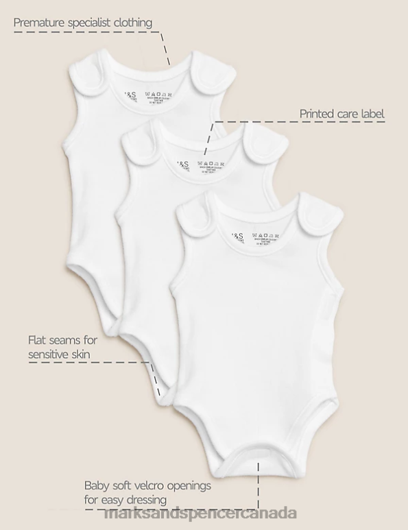 Baby White Clothing Marks & Spencer 3pk Pure Cotton Premature Bodysuits 20VTD7505 - Marks and Spencer online