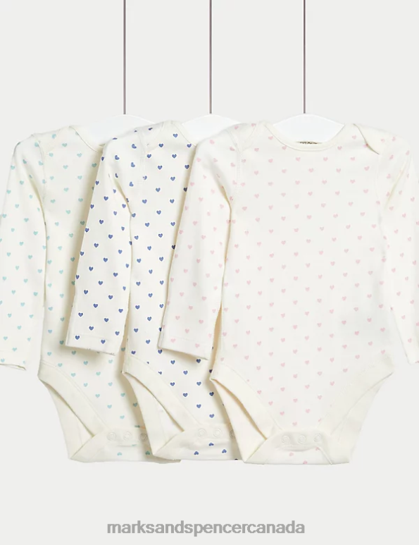 Baby White Mix Clothing Marks & Spencer 3pk Pure Cotton Heart Print Bodysuits 20VTD7653 - Marks and Spencer Canada locations