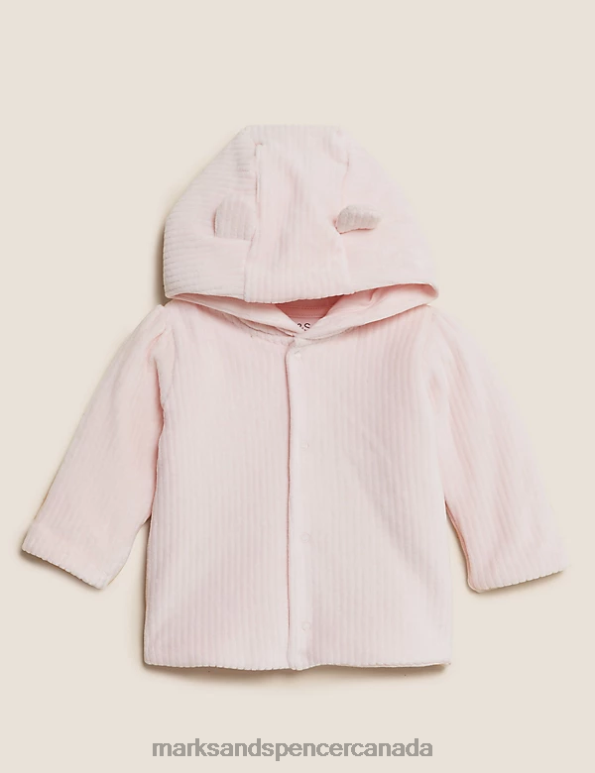 Baby Pink Clothing Marks & Spencer Cotton Rich Velour Hooded Jacket 20VTD7637 - Marks and Spencer outlet