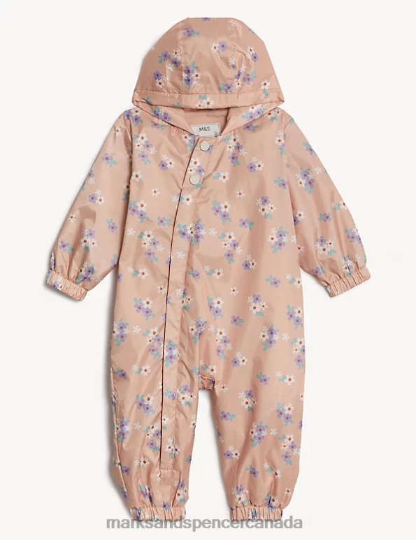 Marks and Spencer Canada - Baby Pink Mix Clothing Marks & Spencer Floral Hooded Puddlesuit 20VTD7693