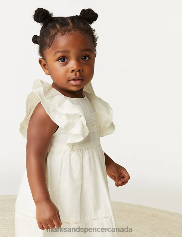 Baby Cream Clothing Marks & Spencer Pure Cotton Broderie Dress 20VTD7713 - Marks and Spencer Canada locations