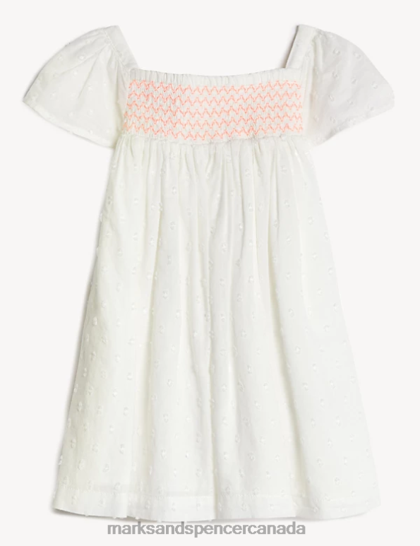 Marks and Spencer sale - Baby Cream Mix Clothing Marks & Spencer Pure Cotton Shirred Dress 20VTD7698