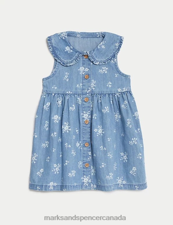 Marks and Spencer Canada - Baby Light Denim Clothing Marks & Spencer Pure Cotton Floral Dress 20VTD7678