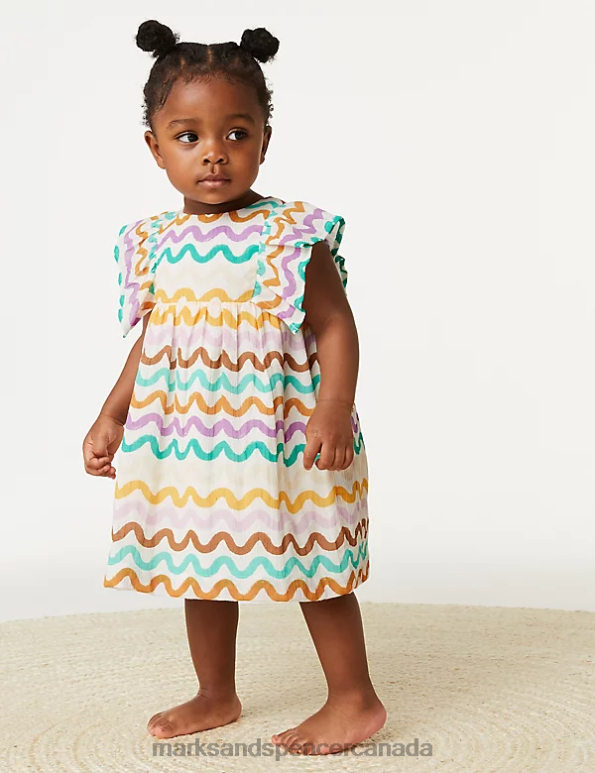 Baby Multi Clothing Marks & Spencer Pure Cotton Printed Frill Dress 20VTD7724 - Marks and Spencer outlet