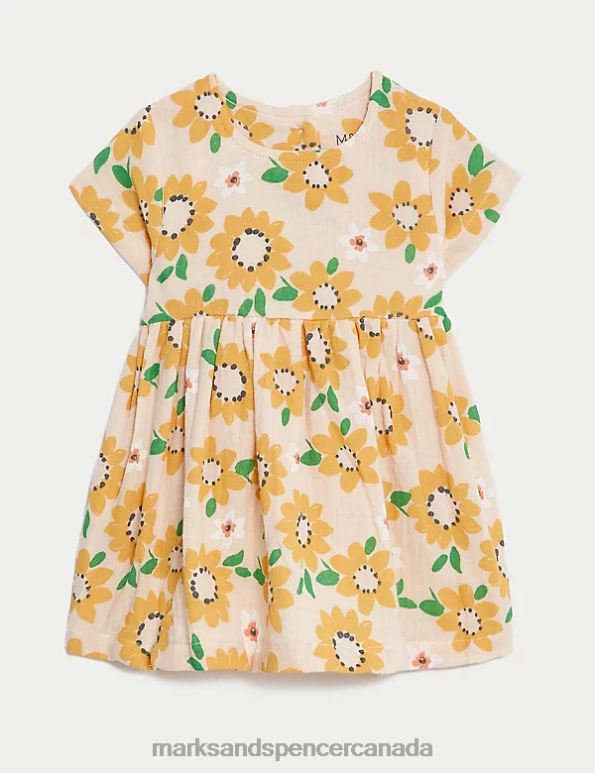 Marks and Spencer sale - Baby Peach Mix Clothing Marks & Spencer Pure Cotton Sunflower Print Dress 20VTD7645