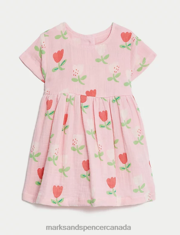 Marks and Spencer Canada - Baby Pink Mix Clothing Marks & Spencer Pure Cotton Floral Dress 20VTD7627