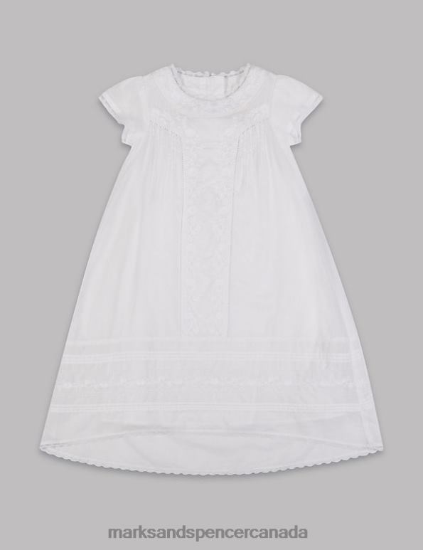 Baby White Clothing Marks & Spencer Pure Cotton Embroidered Christening Dress 20VTD7512 - Marks and Spencer outlet