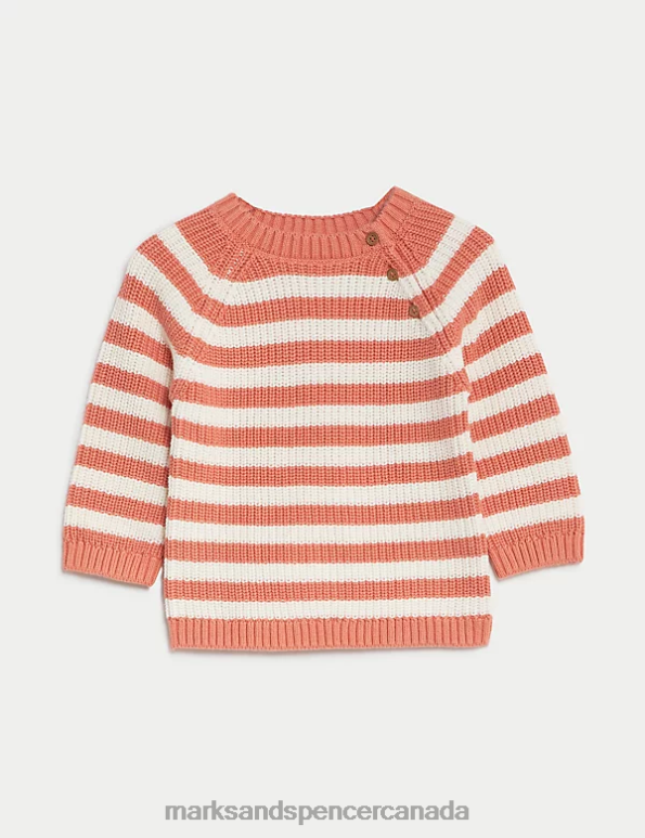 Baby Copper Rose Clothing Marks & Spencer Pure Cotton Striped Knitted Jumper 20VTD7371 - Marks and Spencer online