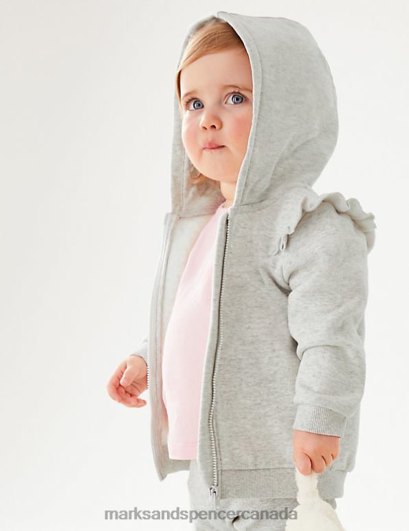 Baby Grey Marl Clothing Marks & Spencer Cotton Rich Frill Hoodie 20VTD7704 - Marks and Spencer Canada locations