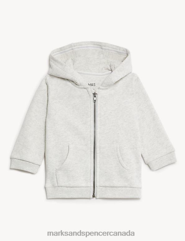 Baby Grey Marl Clothing Marks & Spencer Cotton Rich Zip Hoodie 20VTD7723 - Marks and Spencer outlet