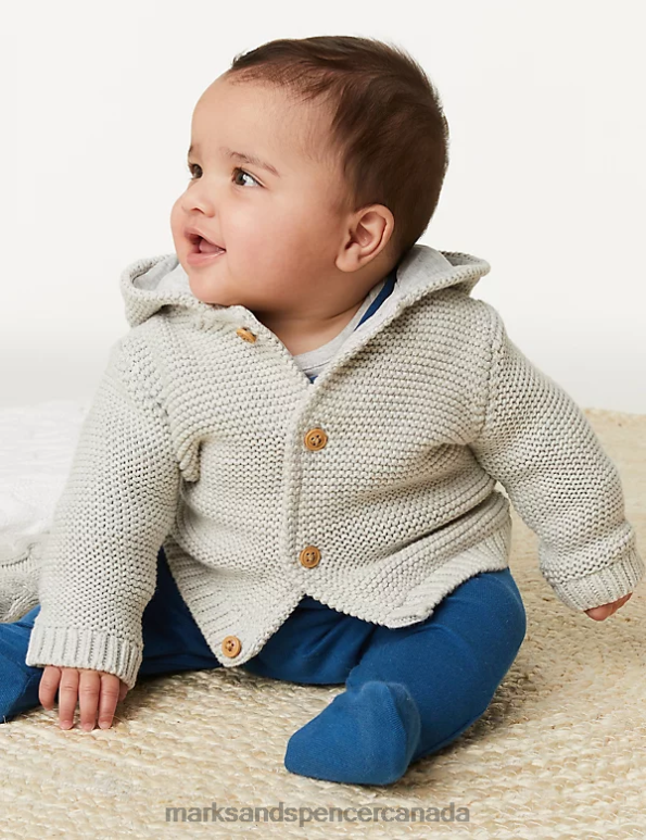 Baby Grey Marl Clothing Marks & Spencer Pure Cotton Chunky Knitted Cardigan 20VTD7619 - Marks and Spencer Canada locations