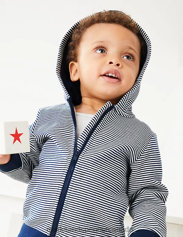 Baby Indigo Mix Clothing Marks & Spencer Cotton Rich Striped Zip Hoodie 20VTD7306 - Marks and Spencer Canada locations