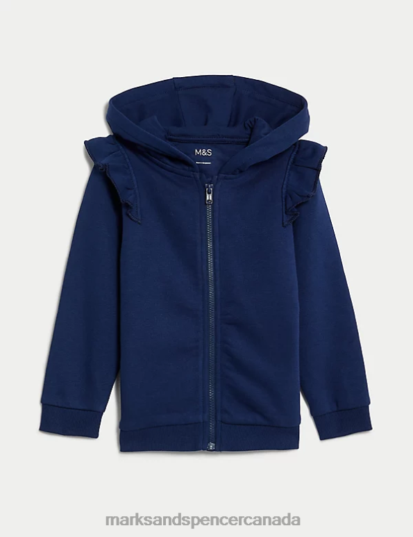 Baby Navy Clothing Marks & Spencer Cotton Rich Frill Hoodie 20VTD7915 - Marks and Spencer Canada locations