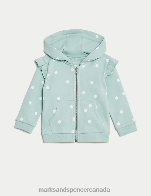 Baby Teal Mix Clothing Marks & Spencer Cotton Rich Spot Zip Hoodie 20VTD7696 - Marks and Spencer online