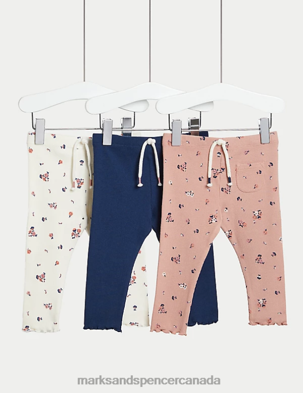 Marks and Spencer sale - Baby Multi Clothing Marks & Spencer 3pk Cotton Rich Floral Leggings 20VTD7608