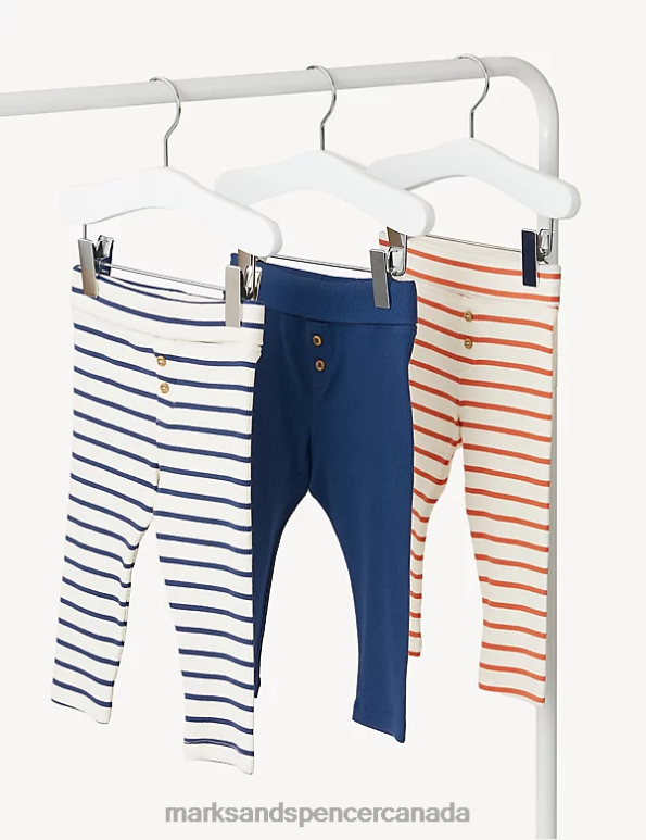 Marks and Spencer sale - Baby Multi Clothing Marks & Spencer 3pk Cotton Rich Striped Leggings 20VTD7431