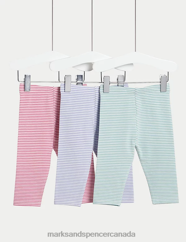 Marks and Spencer Canada - Baby Multi Clothing Marks & Spencer 3pk Cotton Rich Striped Leggings 20VTD7669