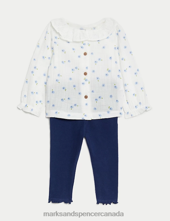 Marks and Spencer sale - Baby Blue Mix Clothing Marks & Spencer 2pc Cotton Rich Floral Outfit 20VTD7642