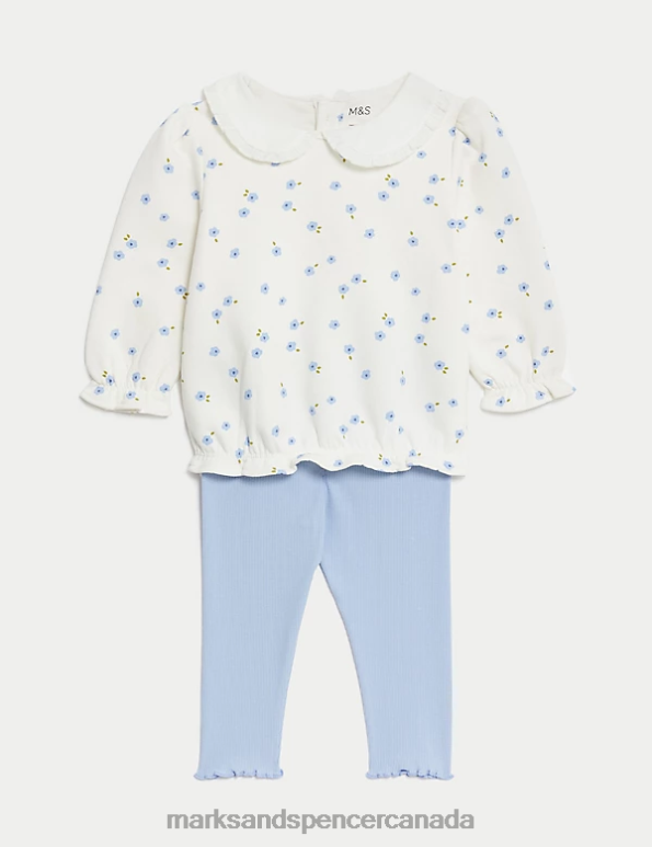 Baby Blue Mix Clothing Marks & Spencer 2pc Cotton Rich Floral Outfit 20VTD7651 - Marks and Spencer online