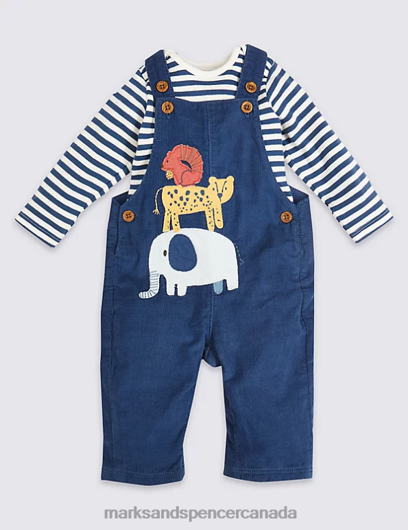 Baby Blue Mix Clothing Marks & Spencer 2pc Pure Cotton Dungarees Outfit 20VTD7602 - Marks and Spencer Canada locations