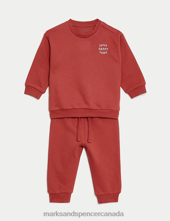 Marks and Spencer near me - Baby Burgundy Clothing Marks & Spencer 2pc Cotton Rich Sweater and Jogger Outfit 20VTD7591