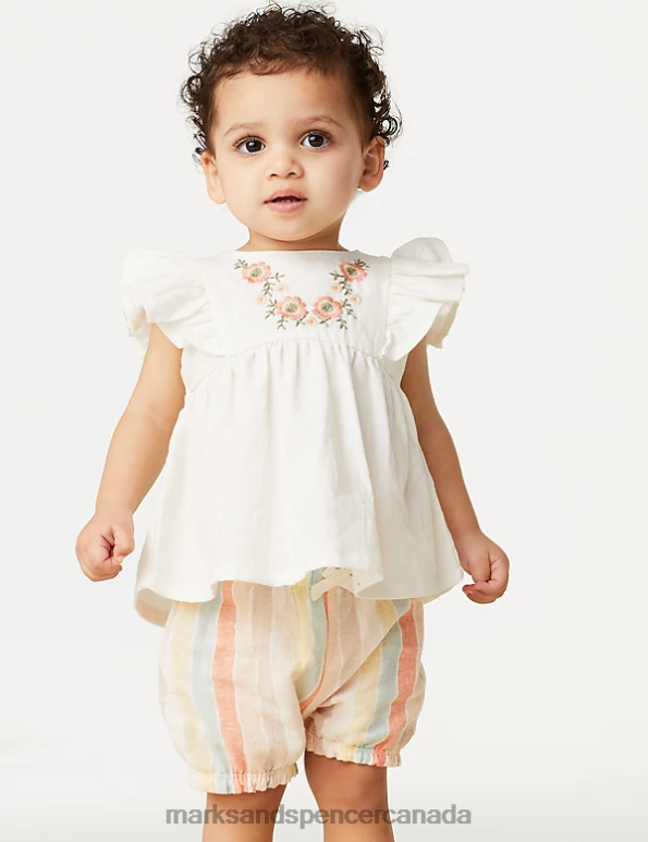 Baby Cream Mix Clothing Marks & Spencer 2pc Cotton Rich Floral Striped Outfit 20VTD7695 - Marks and Spencer online