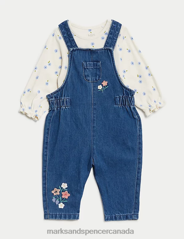 Marks and Spencer sale - Baby Denim Mix Clothing Marks & Spencer 2pc Pure Cotton Floral Outfit 20VTD7690