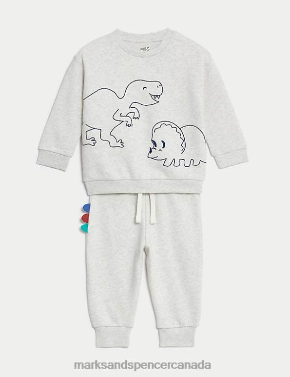 Baby Grey Marl Clothing Marks & Spencer 2pc Cotton Rich Dinosaur Outfit 20VTD7274 - Marks and Spencer online